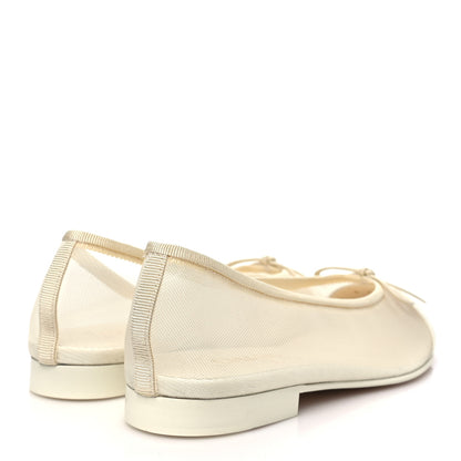 Chanel Mesh Grosgrain Cap Toe Ballerina Flats 36.5 Ivory 5 of 9