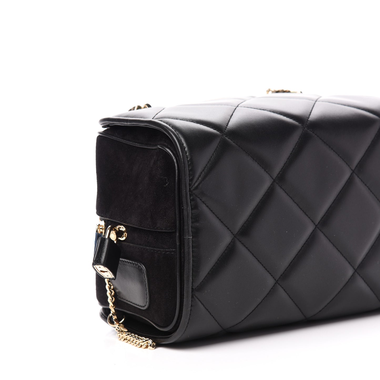 Lambskin Suede Quilted Small Double Cube Bag Black