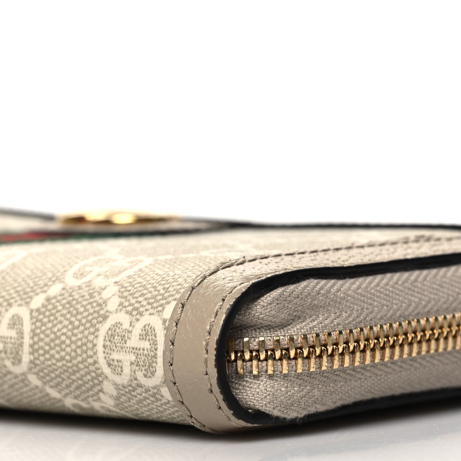 Gucci GG Supreme Monogram Textured Dollar Calfskin Web Ophidia Zip Around Wallet Beige Mystic White Oatmeal 10 of 10