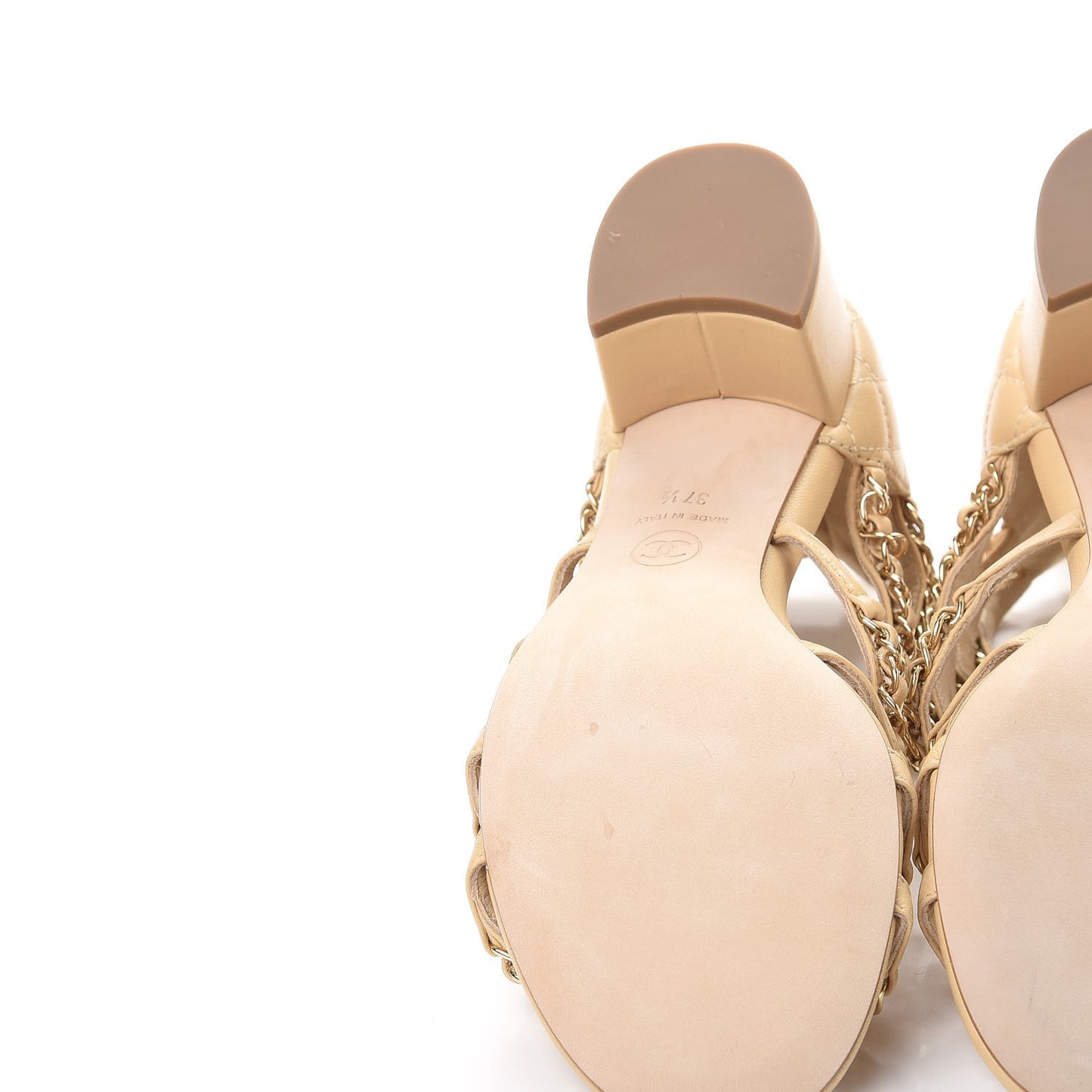 Lambskin CC Chain Sandals 37.5 Beige