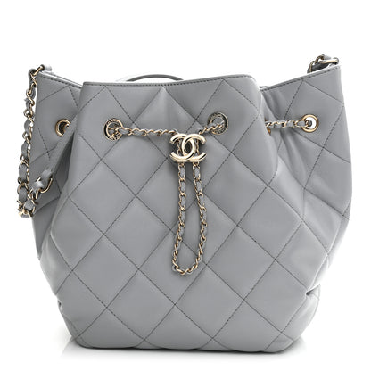 Chanel Lambskin Quilted CC Dweller Drawstring Bucket Bag Light Grey 1 of 11