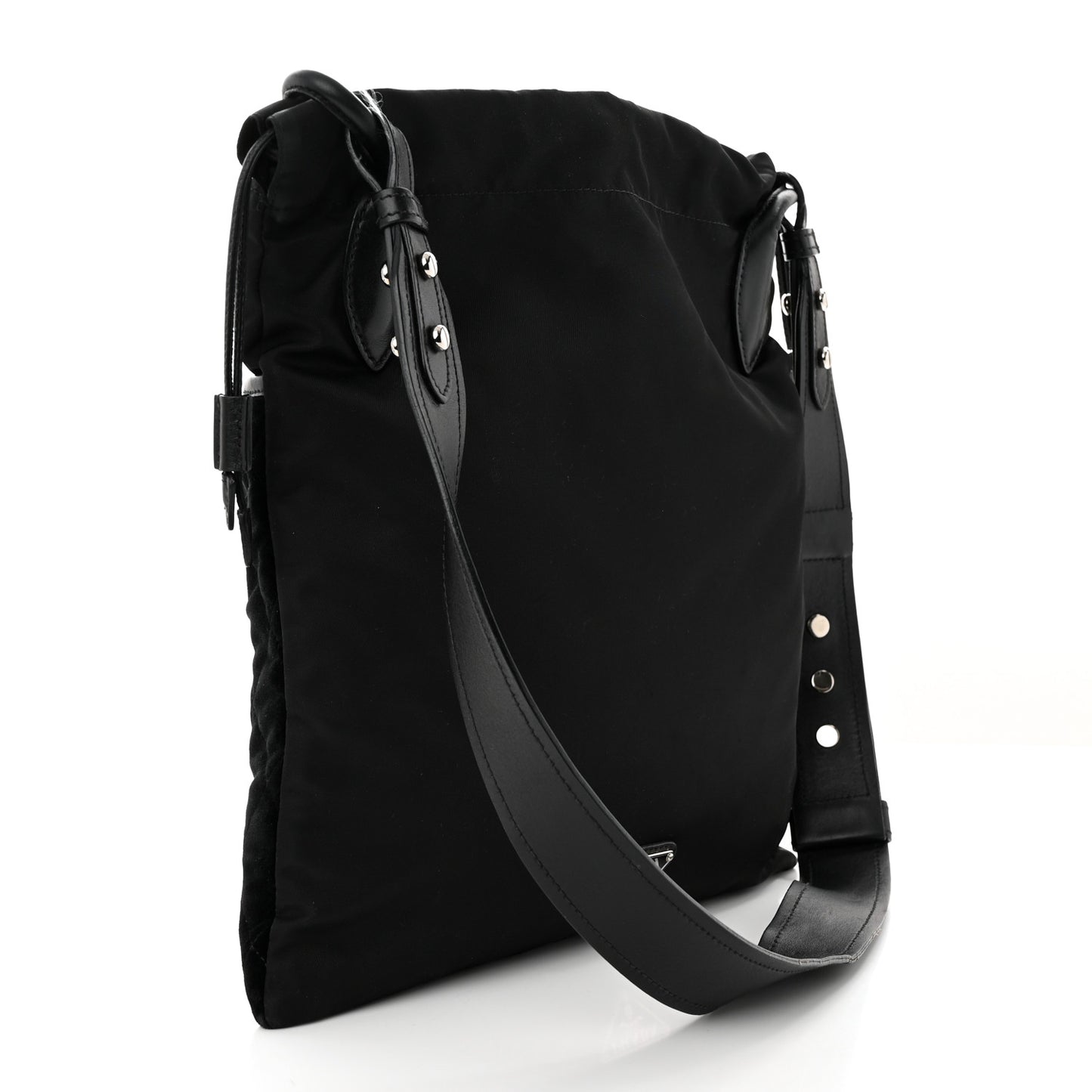 Tessuto Nylon Velluto Ricamo Small Drawstring Bag Black