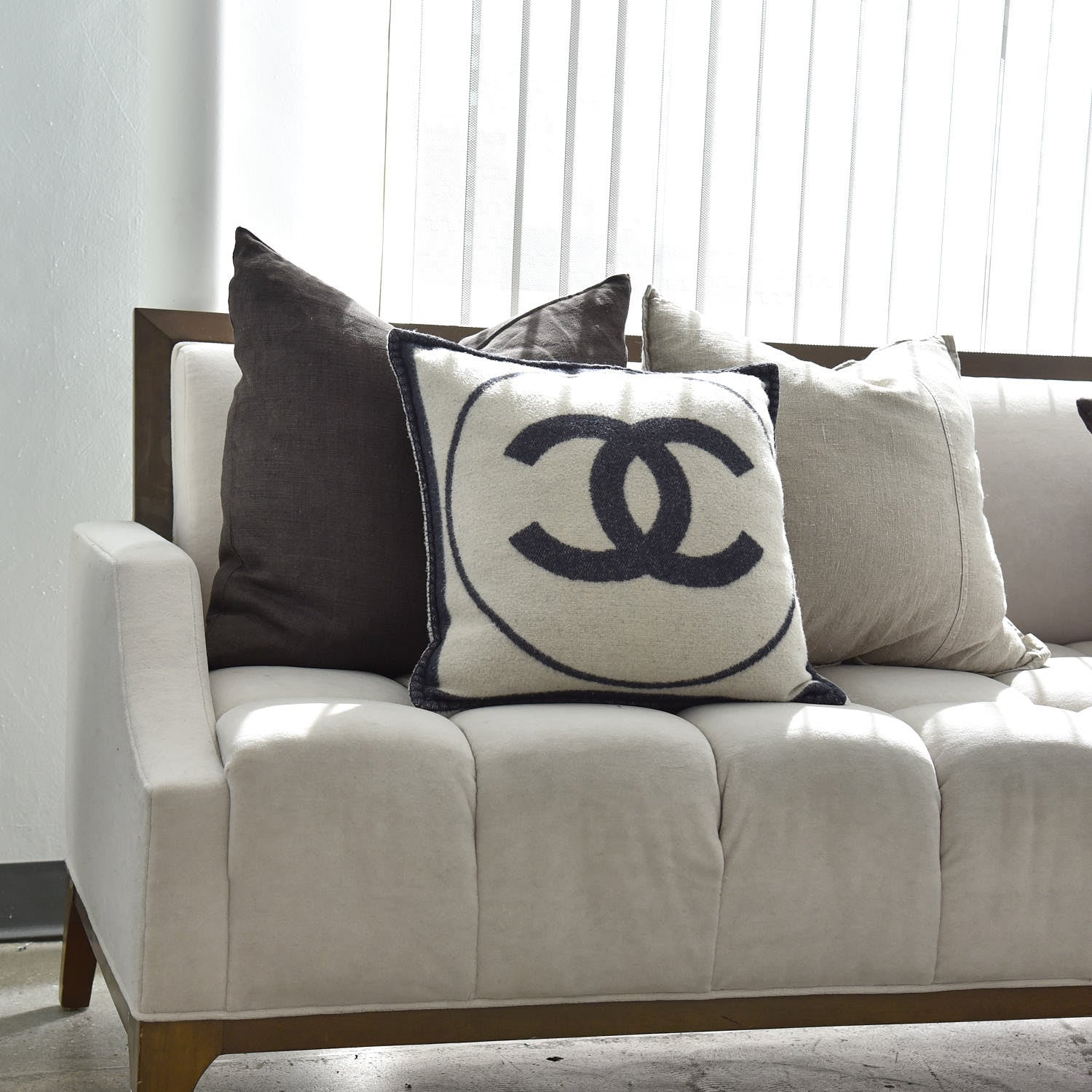 Chanel Merino Wool Cashmere CC Pillow White Navy Blue 2 of 4