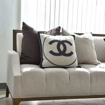 Chanel Merino Wool Cashmere CC Pillow White Navy Blue 2 of 4