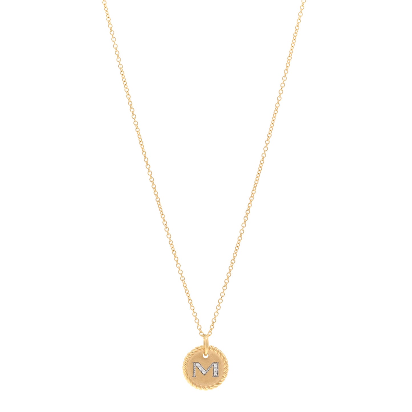 18K Yellow Gold Diamond Initial M Charm Necklace
