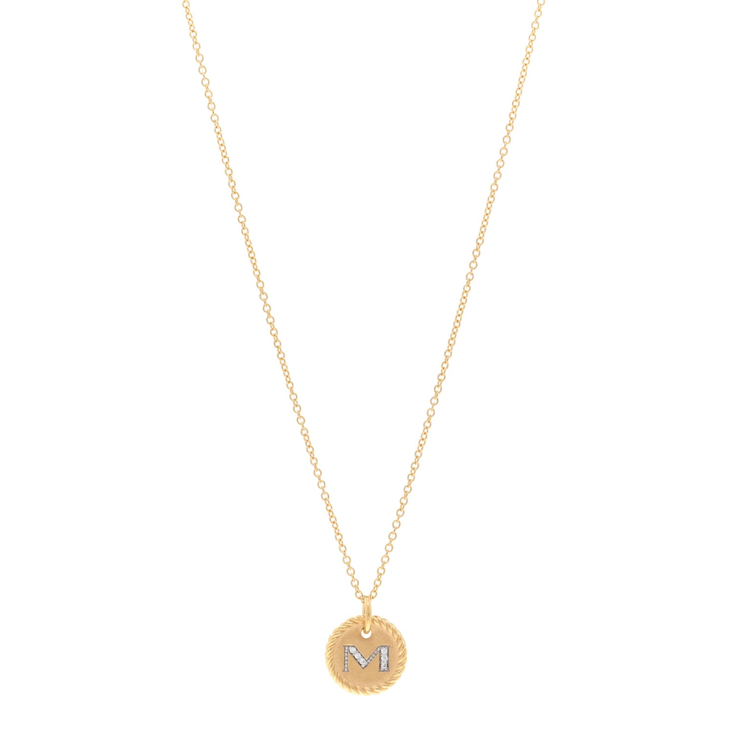 David Yurman 18K Yellow Gold Diamond Initial M Charm Necklace 1 of 4