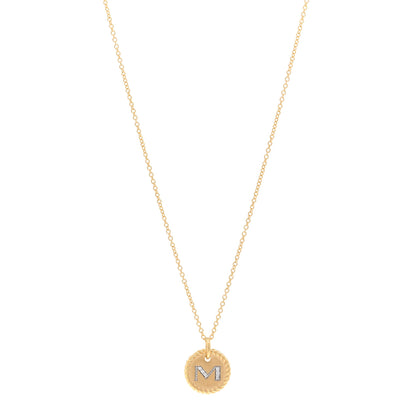 David Yurman 18K Yellow Gold Diamond Initial M Charm Necklace 1 of 4
