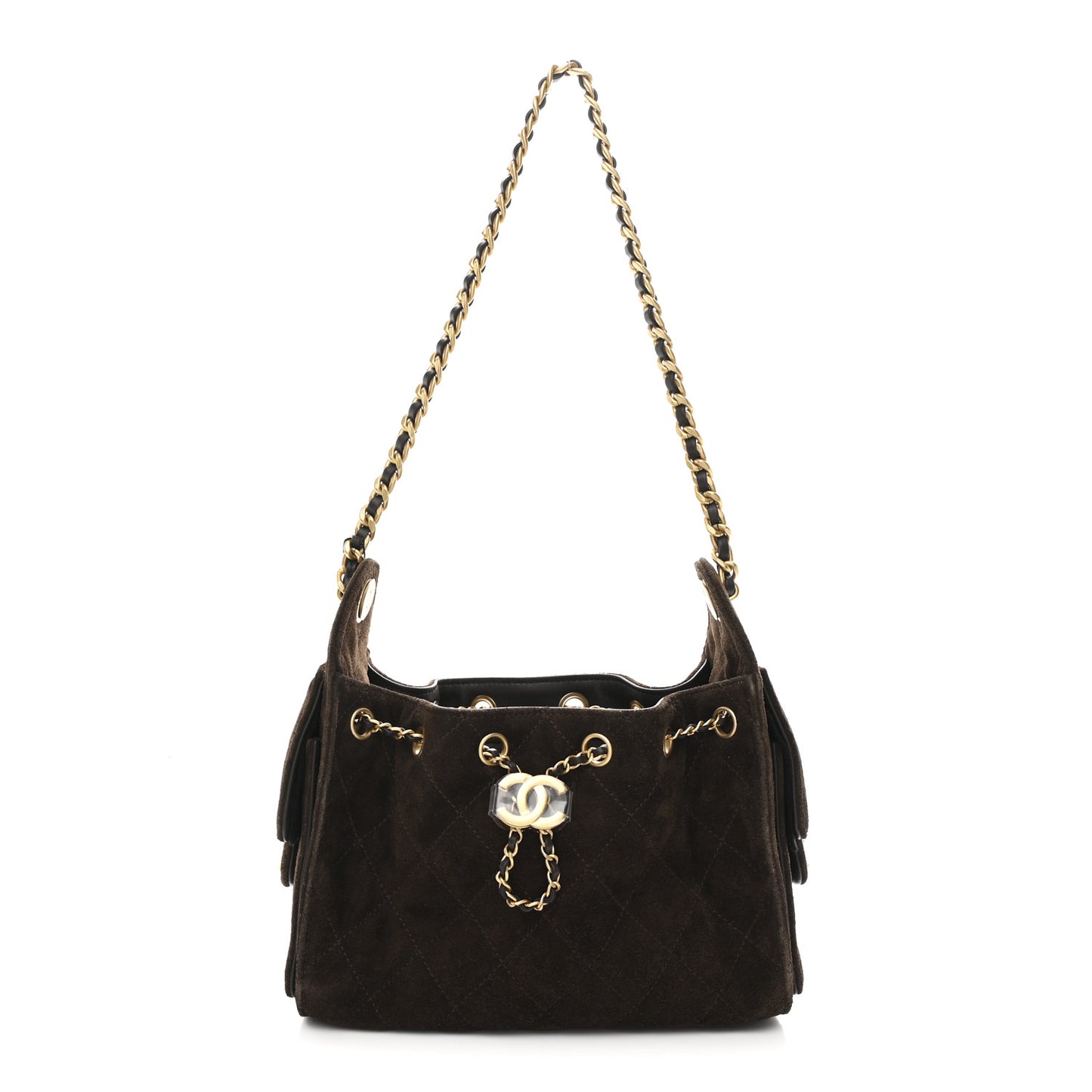 Suede Quilted Mini Chanel 25 Handbag Dark Brown