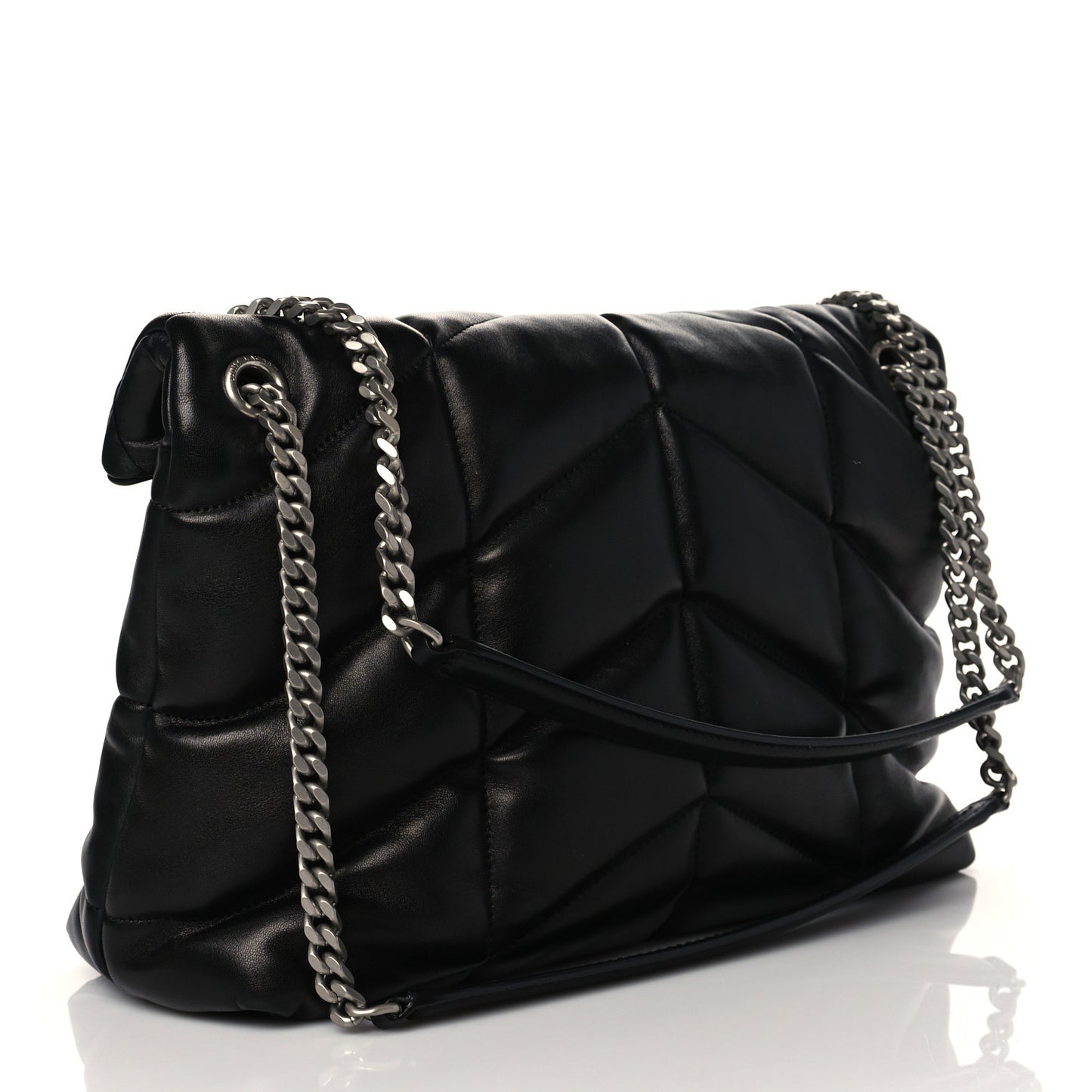 Lambskin Quilted Medium Loulou Puffer Monogram Chain Satchel Black