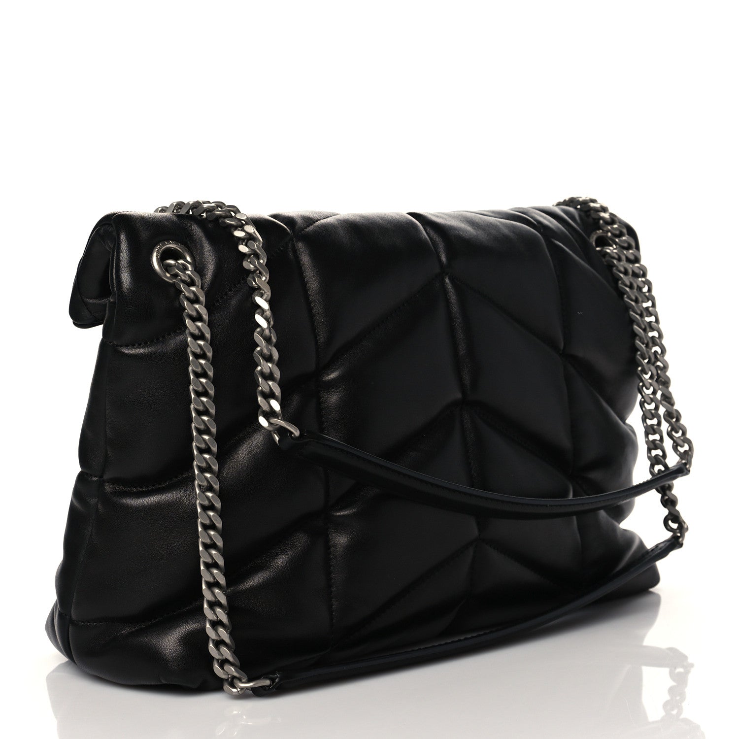 Saint Laurent Lambskin Quilted Medium Loulou Puffer Monogram Chain Satchel Black 3 of 10