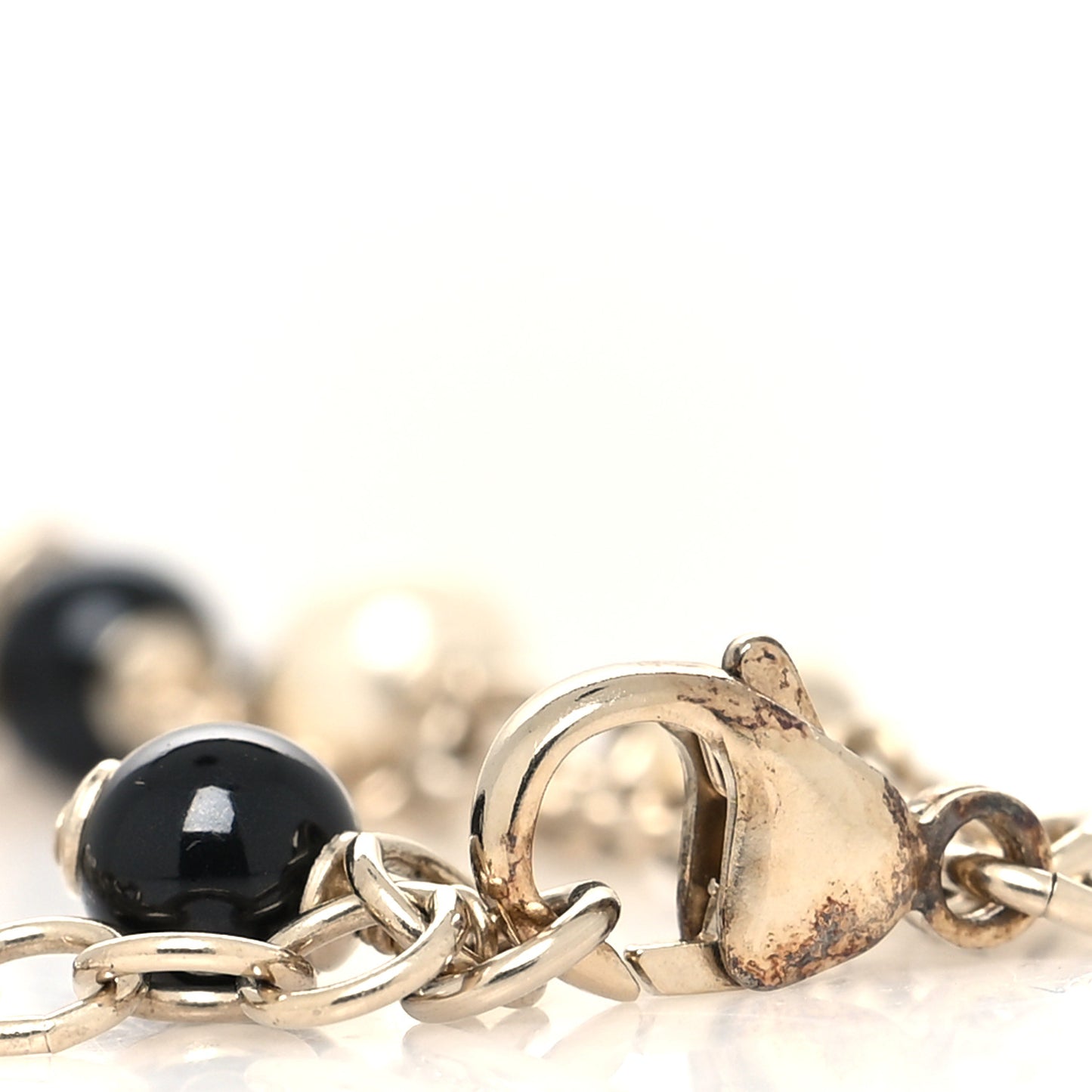 Crystal Enamel Pearl CC Bracelet Black Gold