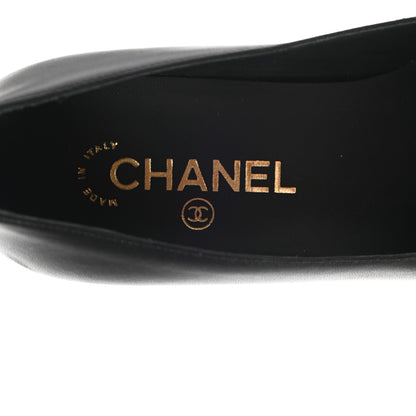 Chanel Lambskin Patent Calfskin Cap Toe CC Pumps 37 Black 7 of 9