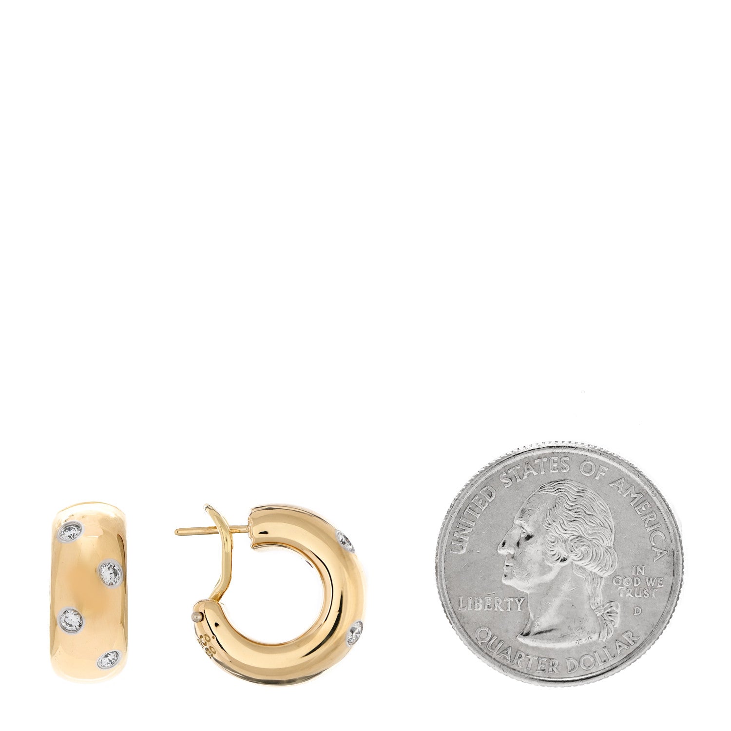 Tiffany 18K Yellow Gold Platinum Diamond Etoile Hoop Earrings 2 of 4