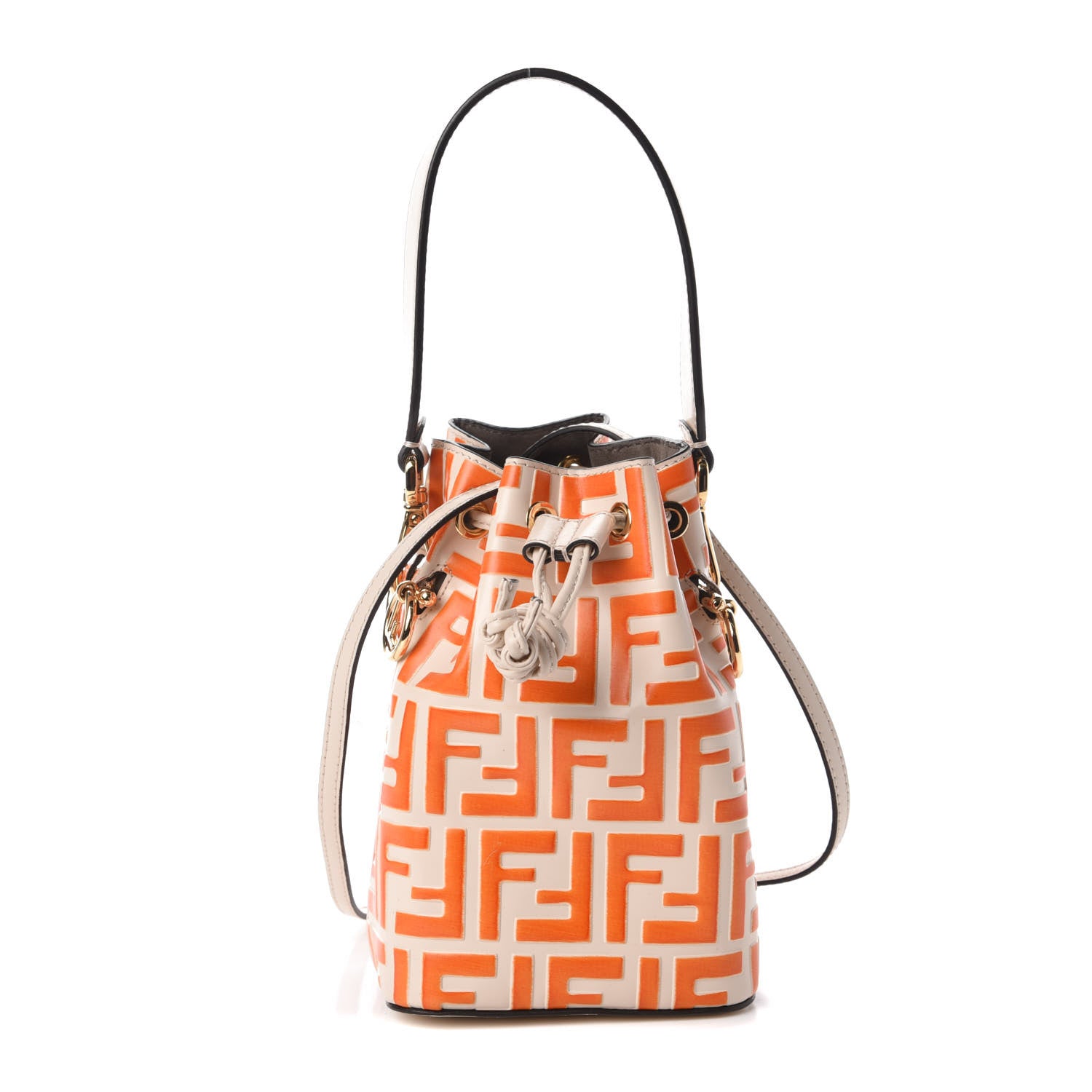 Fendi Vitello Liberty F is Fendi Bi-Color FF 1974 Embossed Mini Mon Tresor Bucket Bag Camelia Aranciata 1 of 10