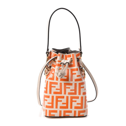 Fendi Vitello Liberty F is Fendi Bi-Color FF 1974 Embossed Mini Mon Tresor Bucket Bag Camelia Aranciata 1 of 10