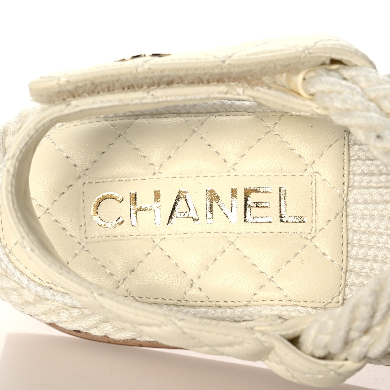 Chanel Cord Lambskin Quilted Logo Sandals 37 Ivory 7 of 8