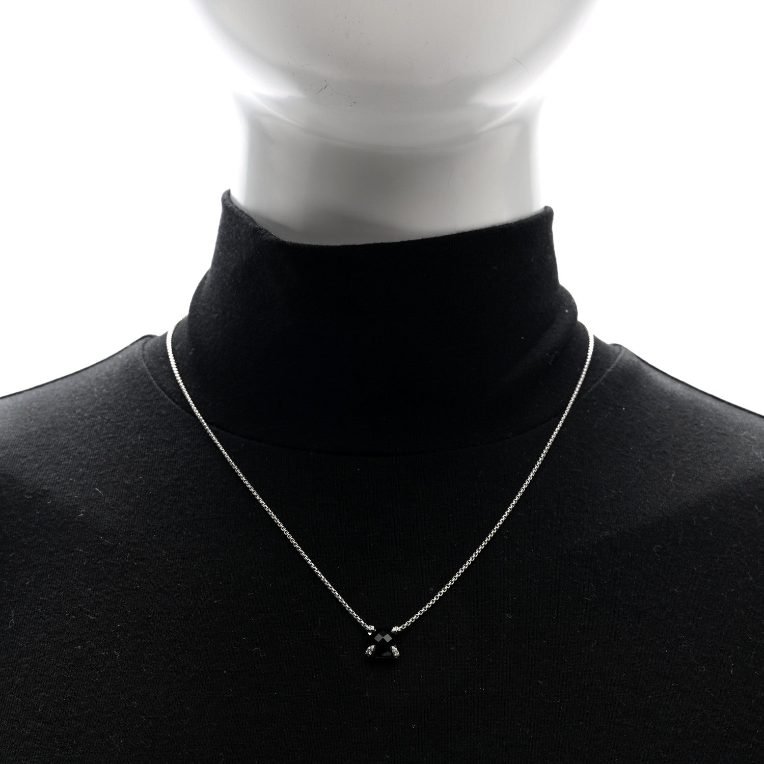 David Yurman Sterling Silver Diamond Black Onyx 7mm Chatelaine Pave Bezel Pendant Necklace 2 of 5