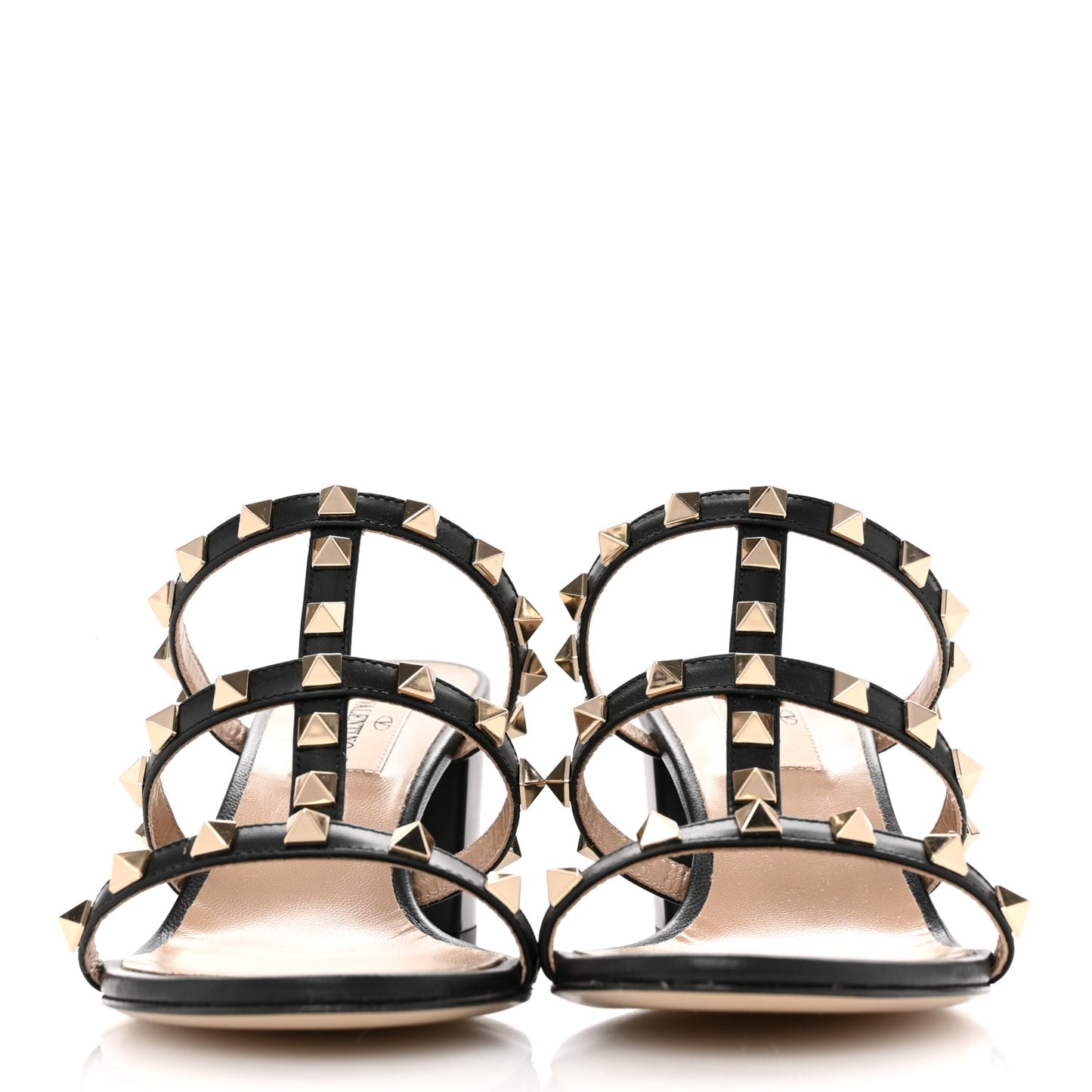 Calfskin Rockstud 60mm Caged Slide Sandals 36.5 Black