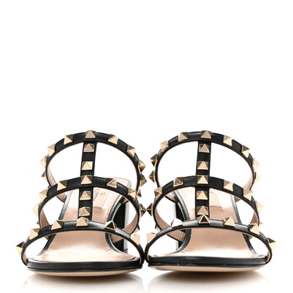 Valentino Garavani Calfskin Rockstud 60mm Caged Slide Sandals 36.5 Black 3 of 10