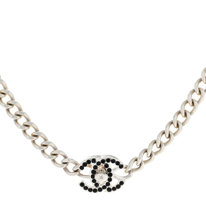 Chanel Crystal Chain Link CC Turn Lock Choker Necklace Silver Black 1 of 6