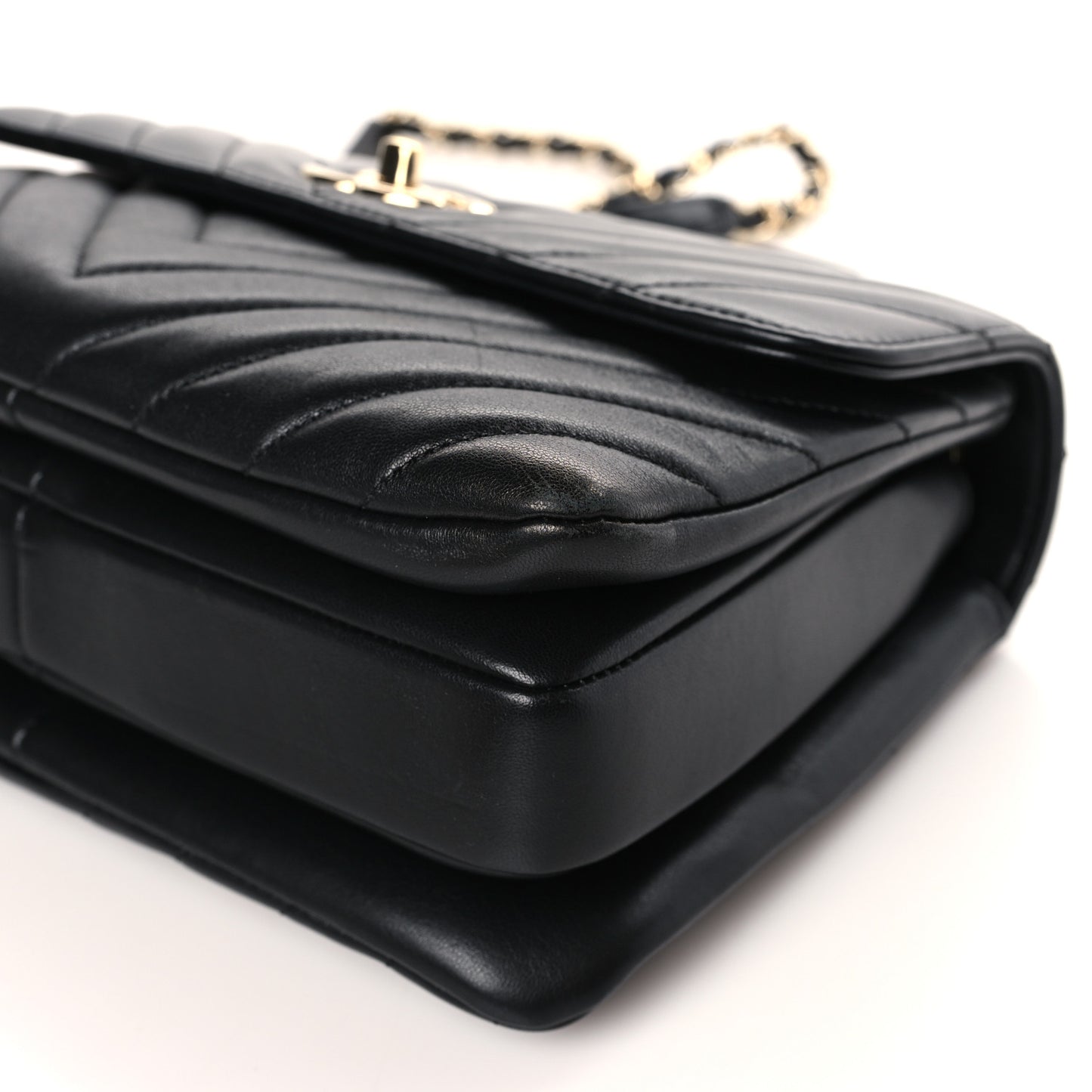 Lambskin Chevron Quilted Small Trendy CC Dual Handle Flap Bag Black