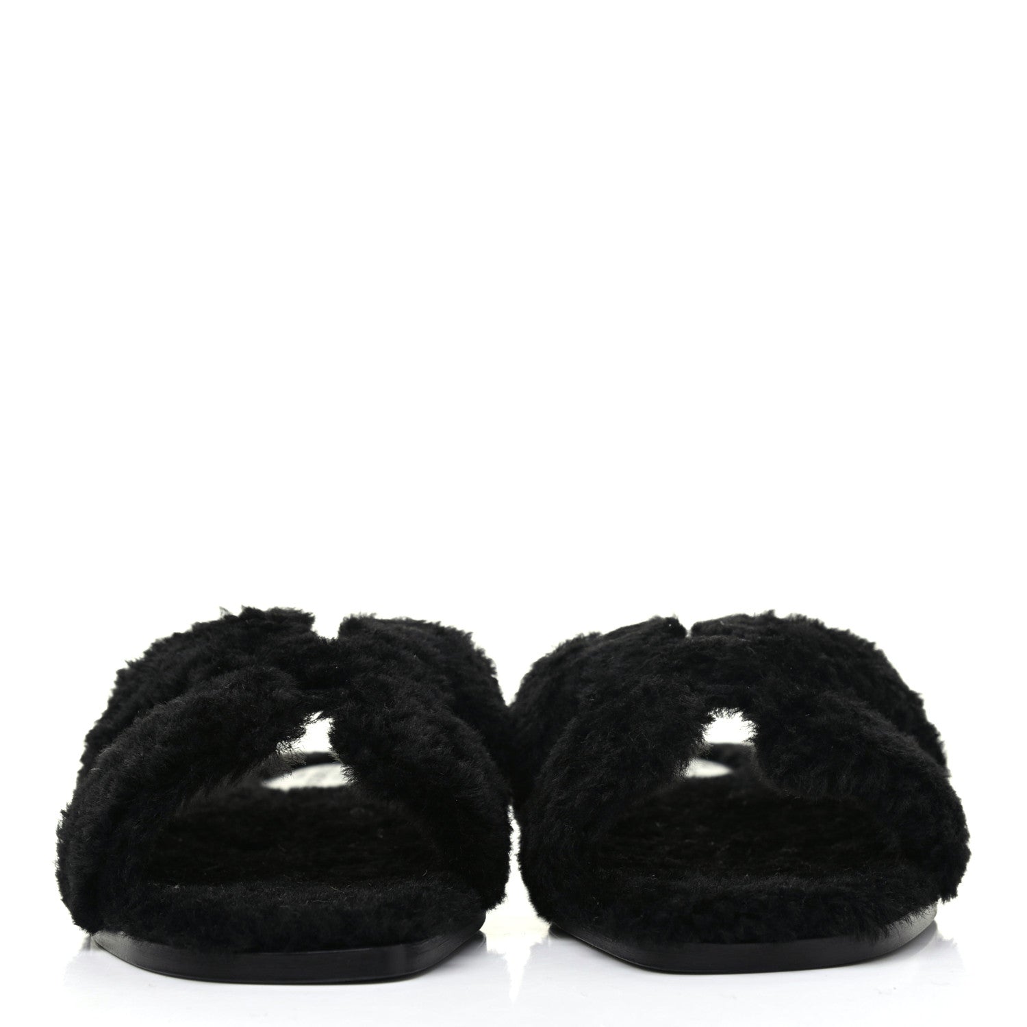 Hermes Woolskin Oran Sandals 37.5 Black 2 of 10
