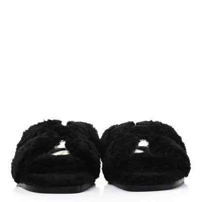 Hermes Woolskin Oran Sandals 37.5 Black 2 of 10