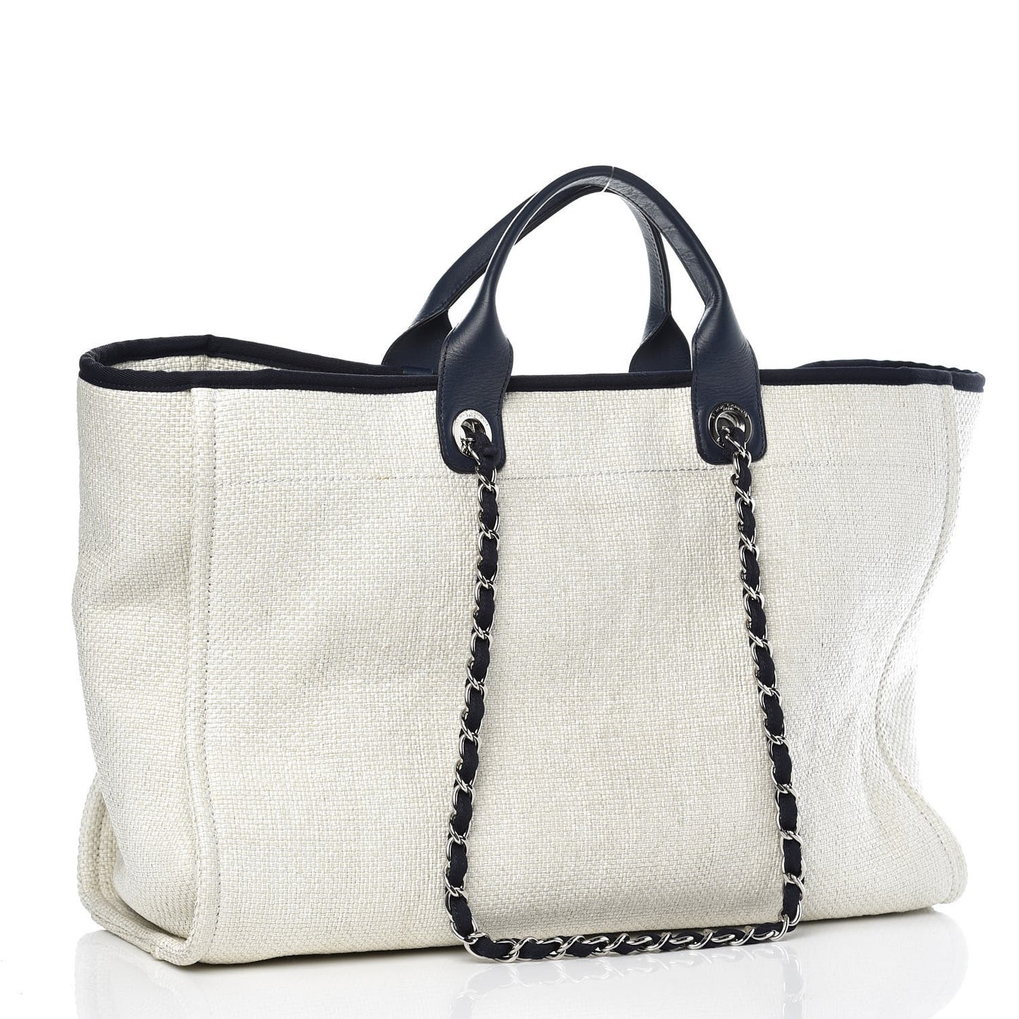 Woven Straw Raffia Extra Large Deauville Tote White Navy