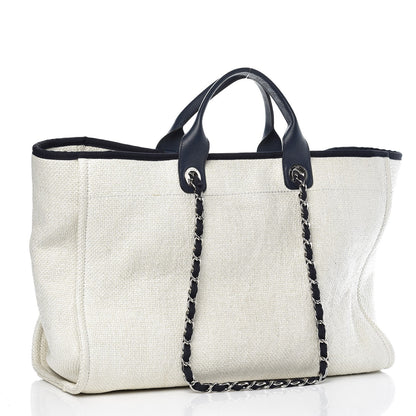 Chanel Woven Straw Raffia Extra Large Deauville Tote White Navy 4 of 9