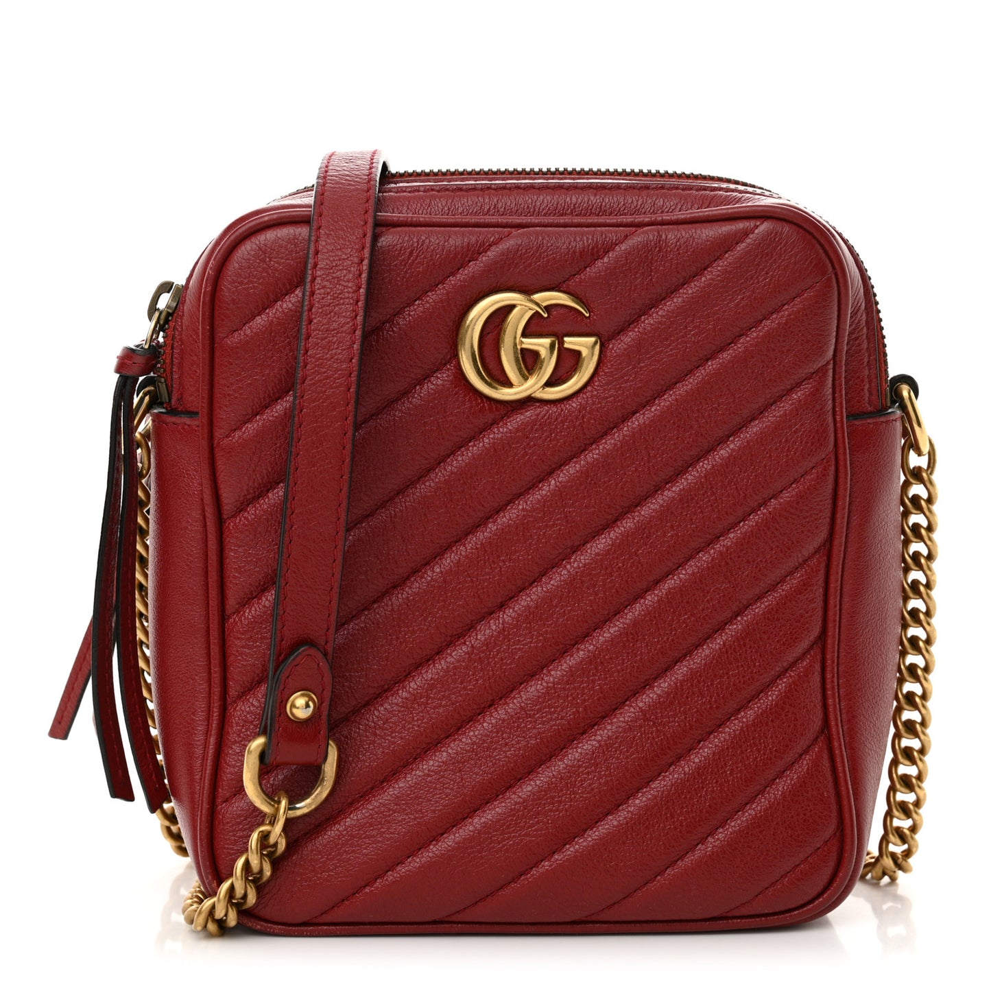 Azalea Calfskin Matelasse Diagonal Tall GG Marmont Crossbody Bag Romantic Cerise