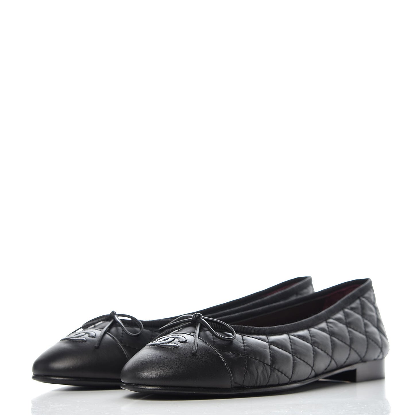 Aged Calfskin Quilted Cap Toe Ballerina Flats 40.5 Black