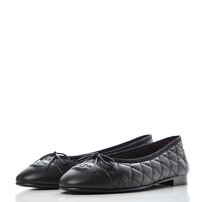 Chanel Aged Calfskin Quilted Cap Toe Ballerina Flats 40.5 Black 3 of 8