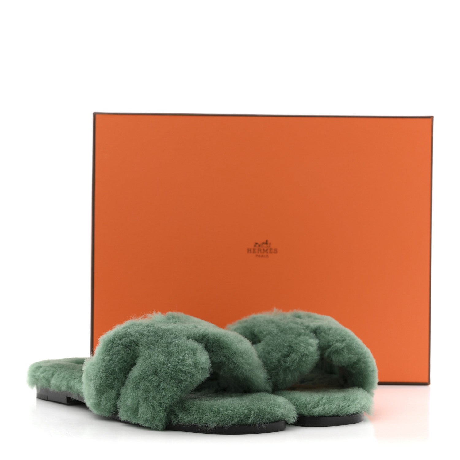 Hermes Woolskin Oran Sandals 37.5 Vert Anglais 10 of 10