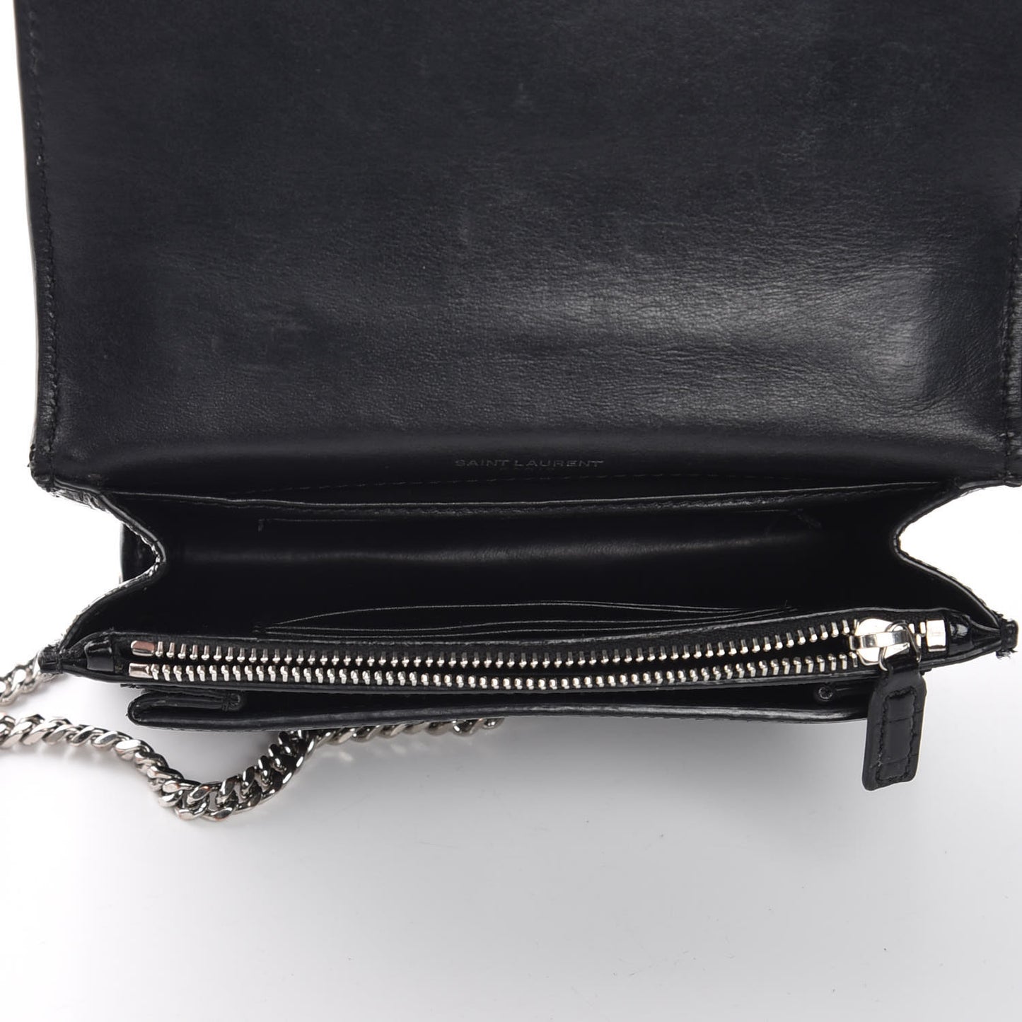 Calfskin Crocodile Embossed Monogram Sunset Chain Wallet Black