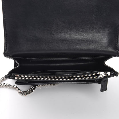Saint Laurent Calfskin Crocodile Embossed Monogram Sunset Chain Wallet Black 7 of 12