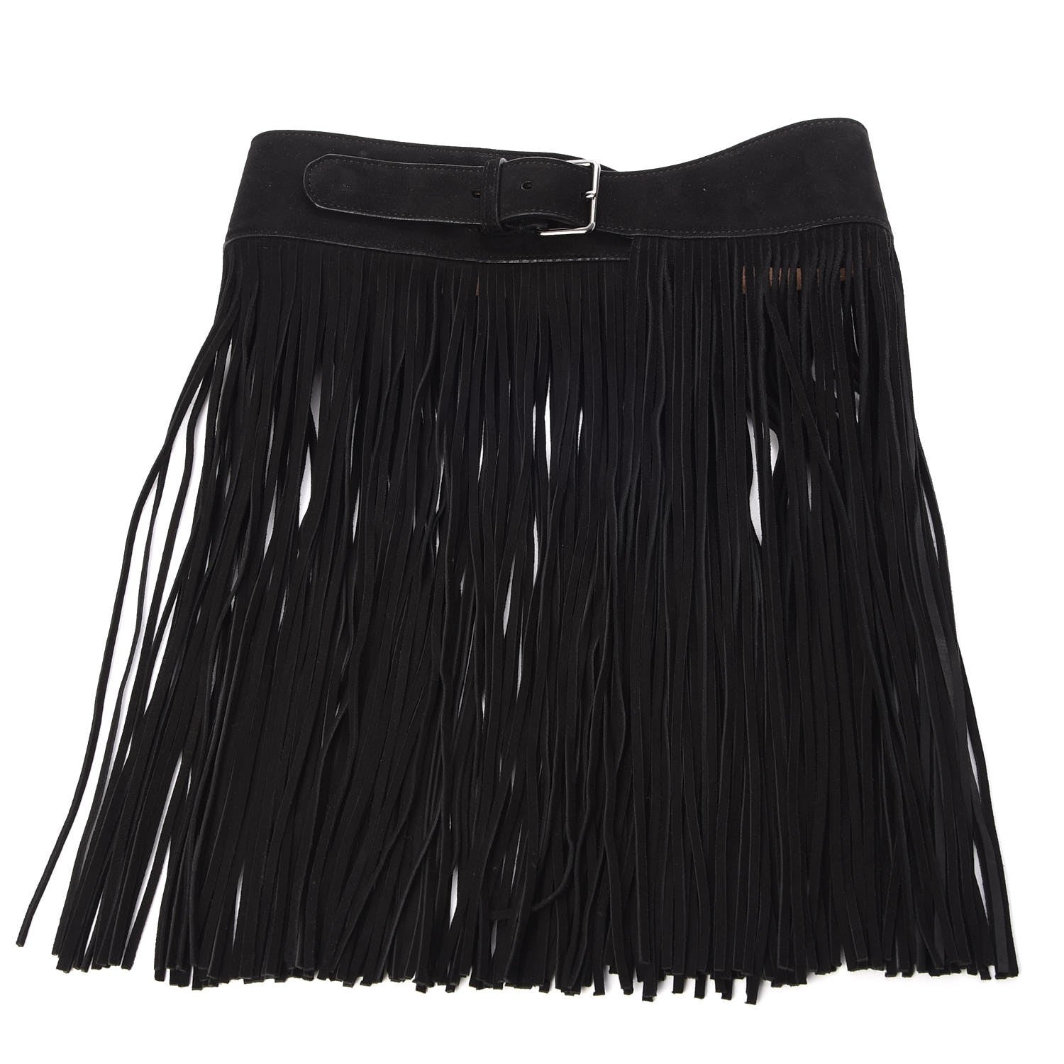 Alaia Suede Fringe Skirt Belt 65 Black 1 of 11