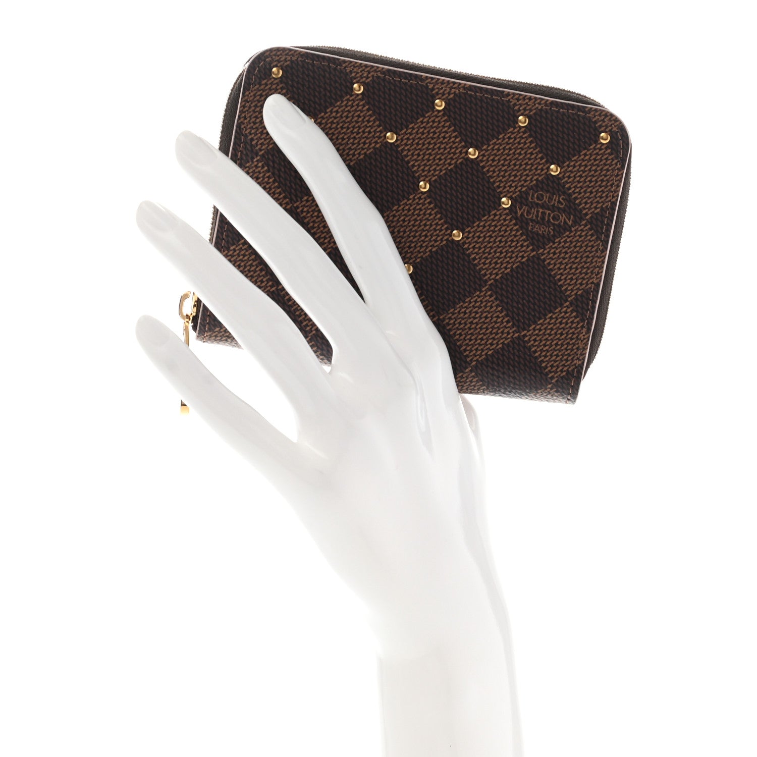 Louis Vuitton Damier Ebene Studded Zippy Coin Purse Rose Ballerine 2 of 9