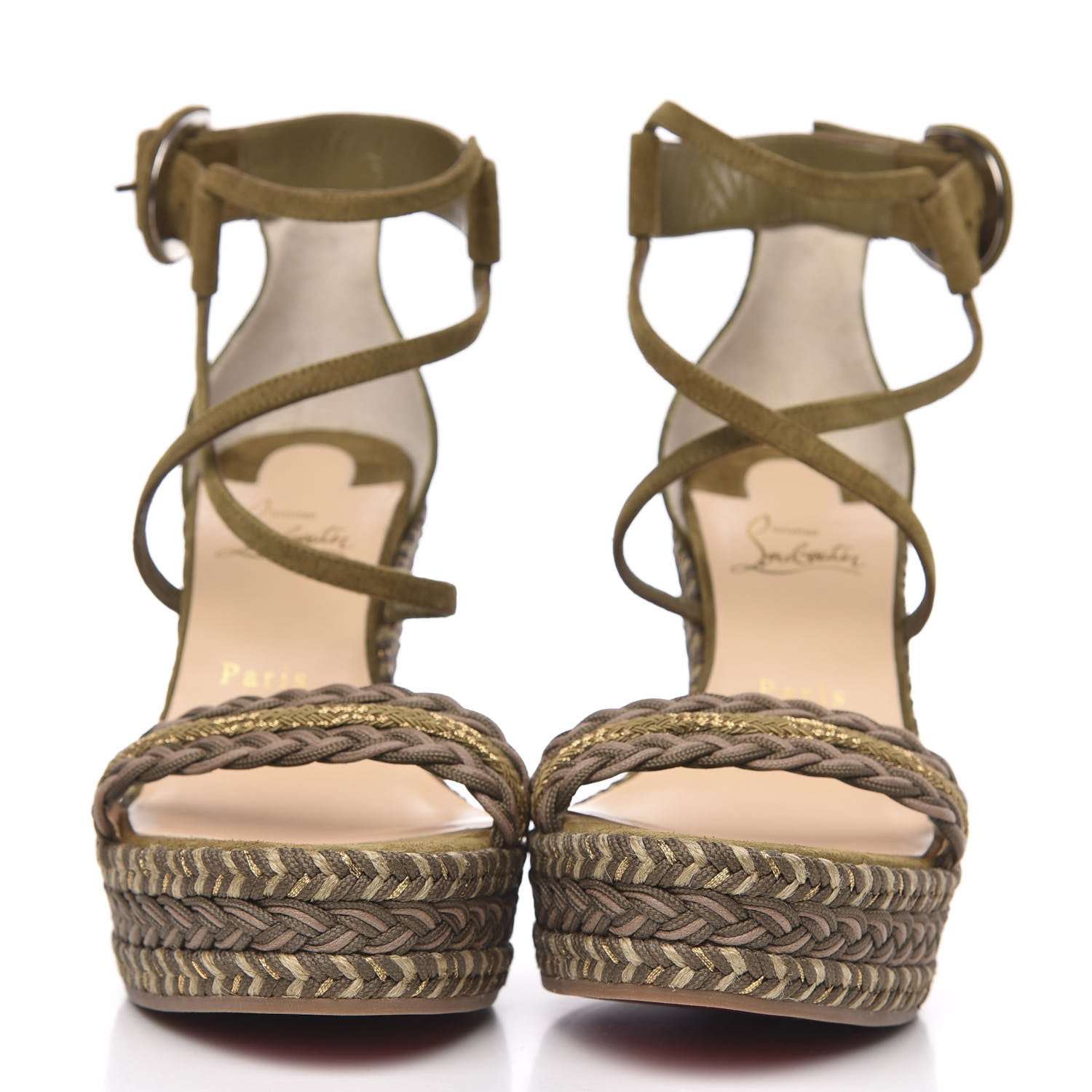 Christian Louboutin Tresse Veau Velours Bodrum 110 Wedge Sandals 39 Green Tea 2 of 8