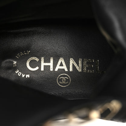 Chanel Lambskin Patent Calfskin Quilted CC Lace Up Combat Boots 37 Black 8 of 9