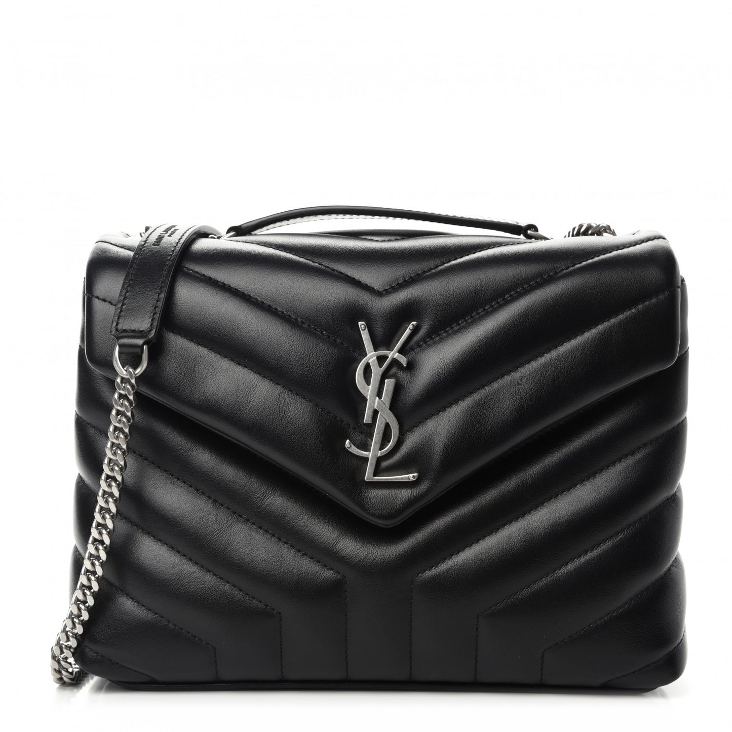 Calfskin Y Quilted Monogram Small Loulou Chain Satchel Black