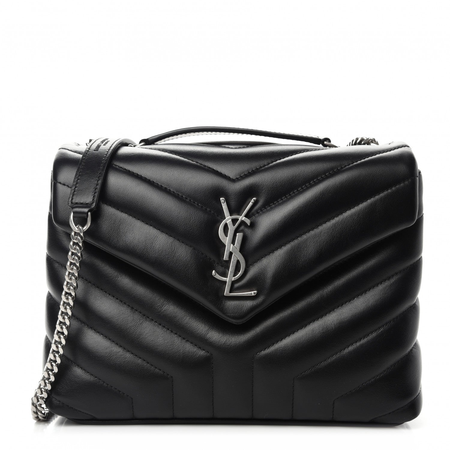 Saint Laurent Calfskin Y Quilted Monogram Small Loulou Chain Satchel Black 1 of 11