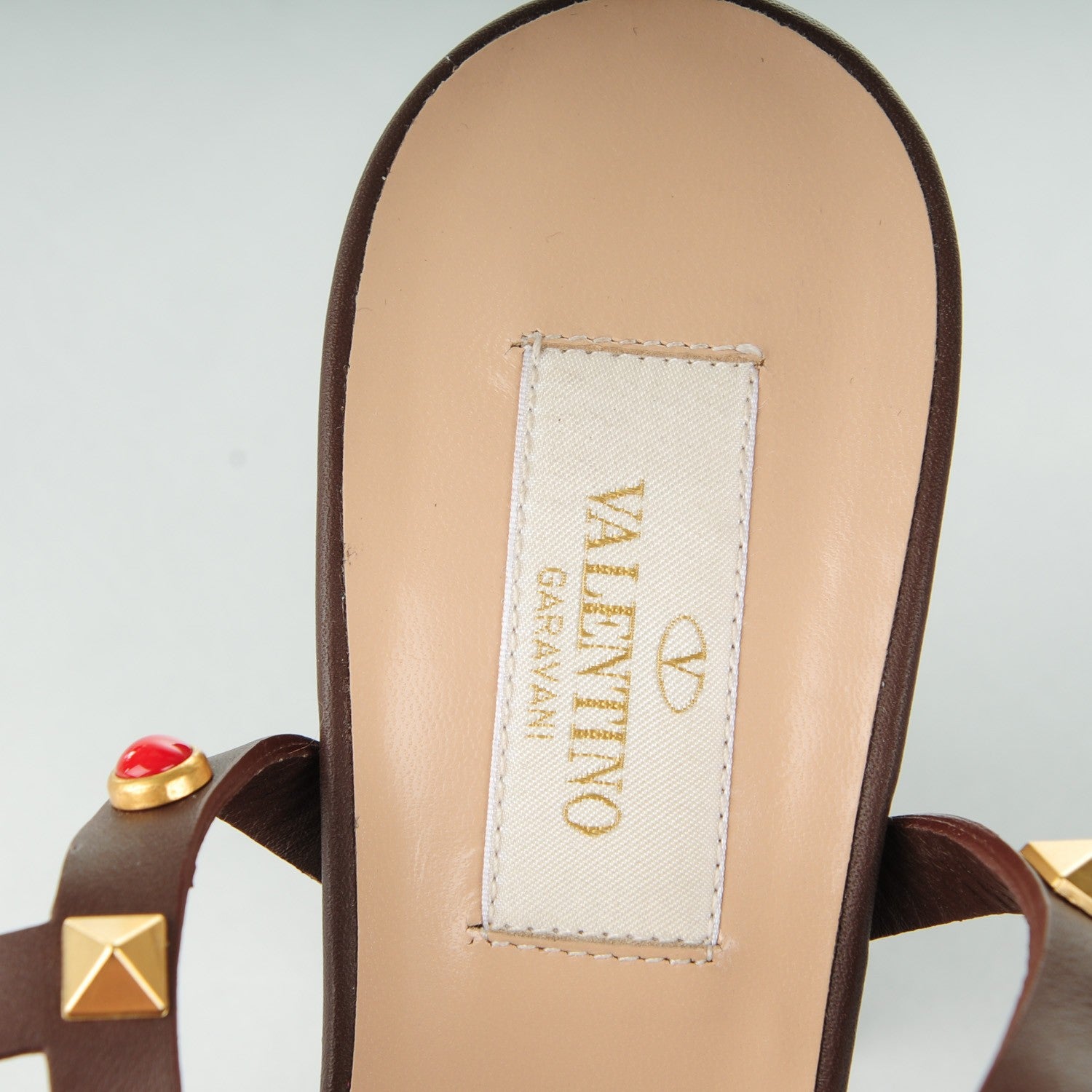 Valentino Garavani Calfskin Rockstud Rolling Cabochon 90mm City Sandals 37.5 Cacao 7 of 7