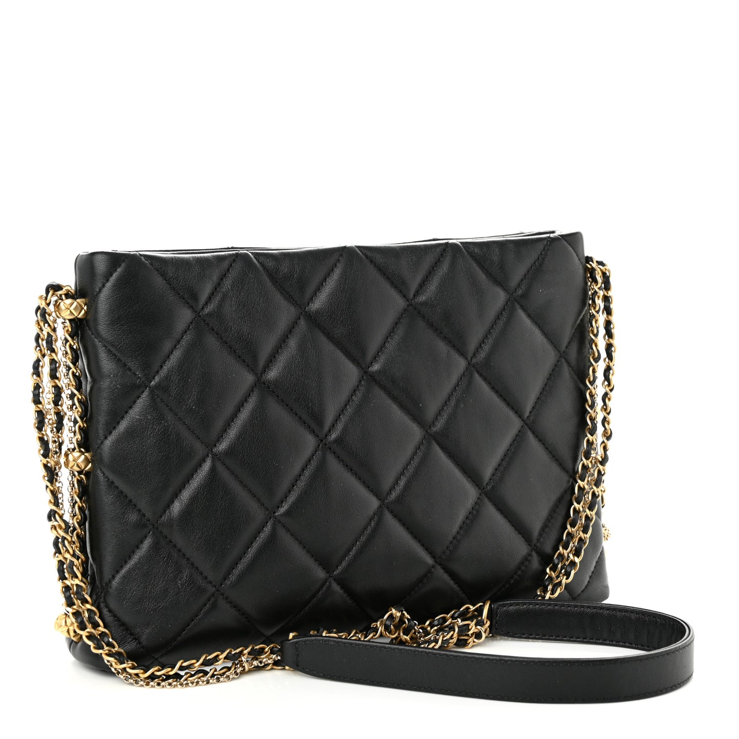 Lambskin Quilted Crush on Chains Hobo Black