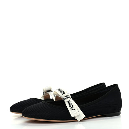 Christian Dior Fabric Ribbon Embroidered J'Adior Ballet Flats 38.5 Black 3 of 11