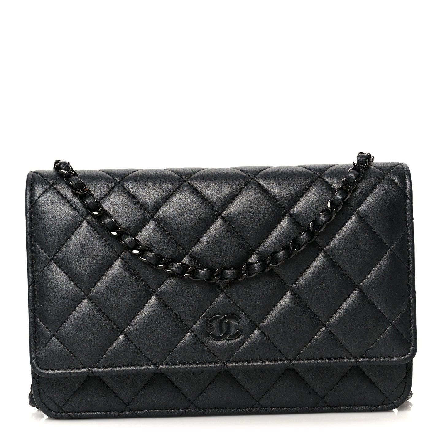 Pearly Lambskin Quilted Wallet On Chain WOC So Black