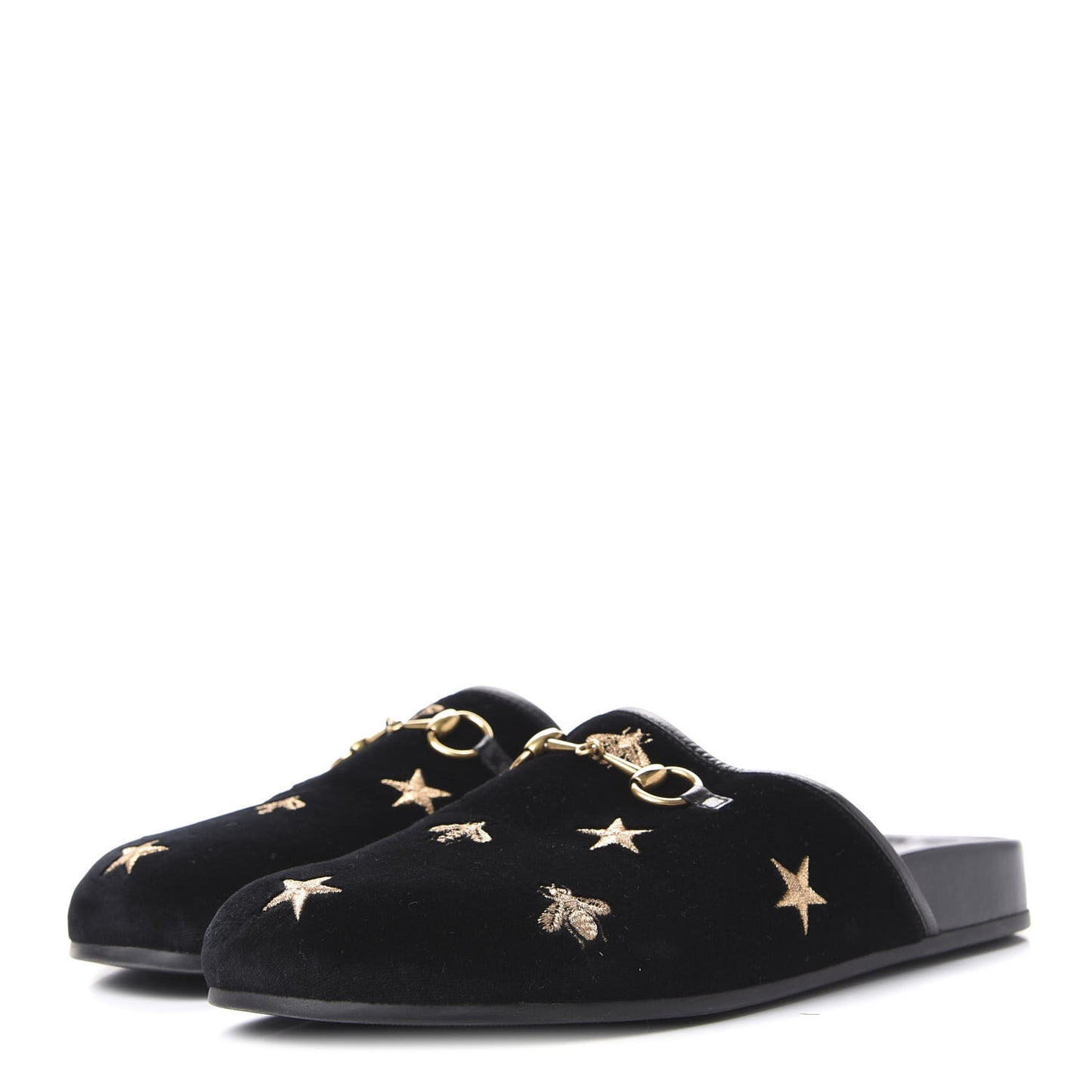 Softy Velvet Malaga Kid Bee Star Embroidered Womens Horsebit River Slippers 38 Black