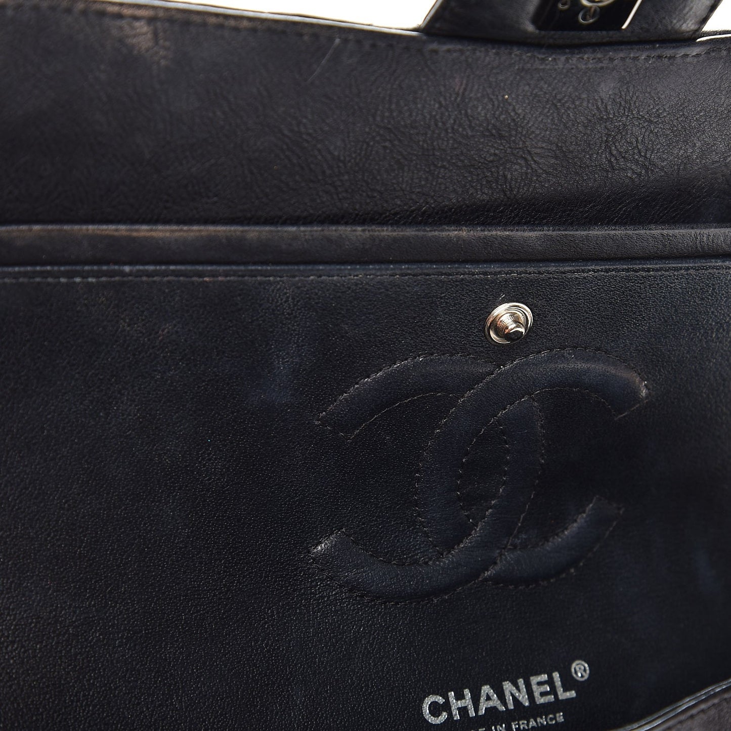 Crumpled Calfskin Quilted Medium Double Flap So Black