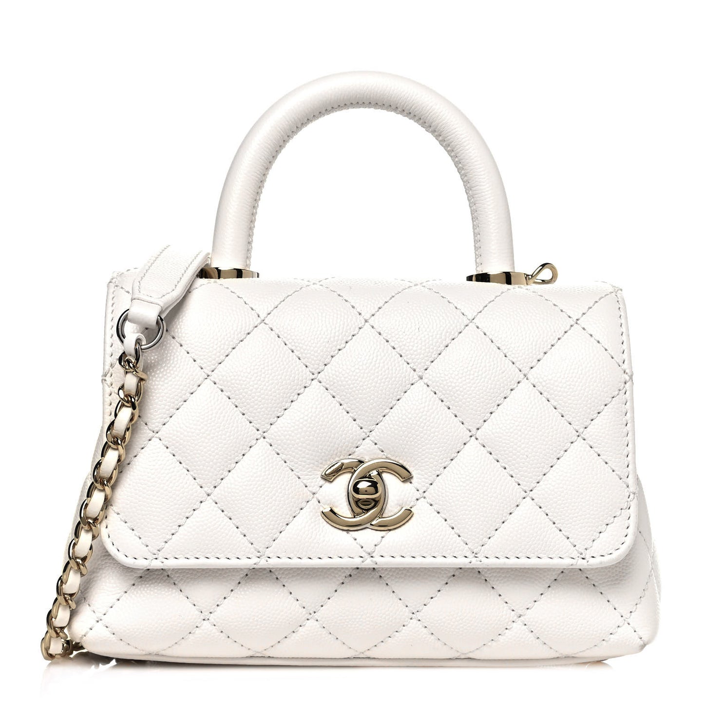 Caviar Quilted Extra Mini Coco Handle Flap White
