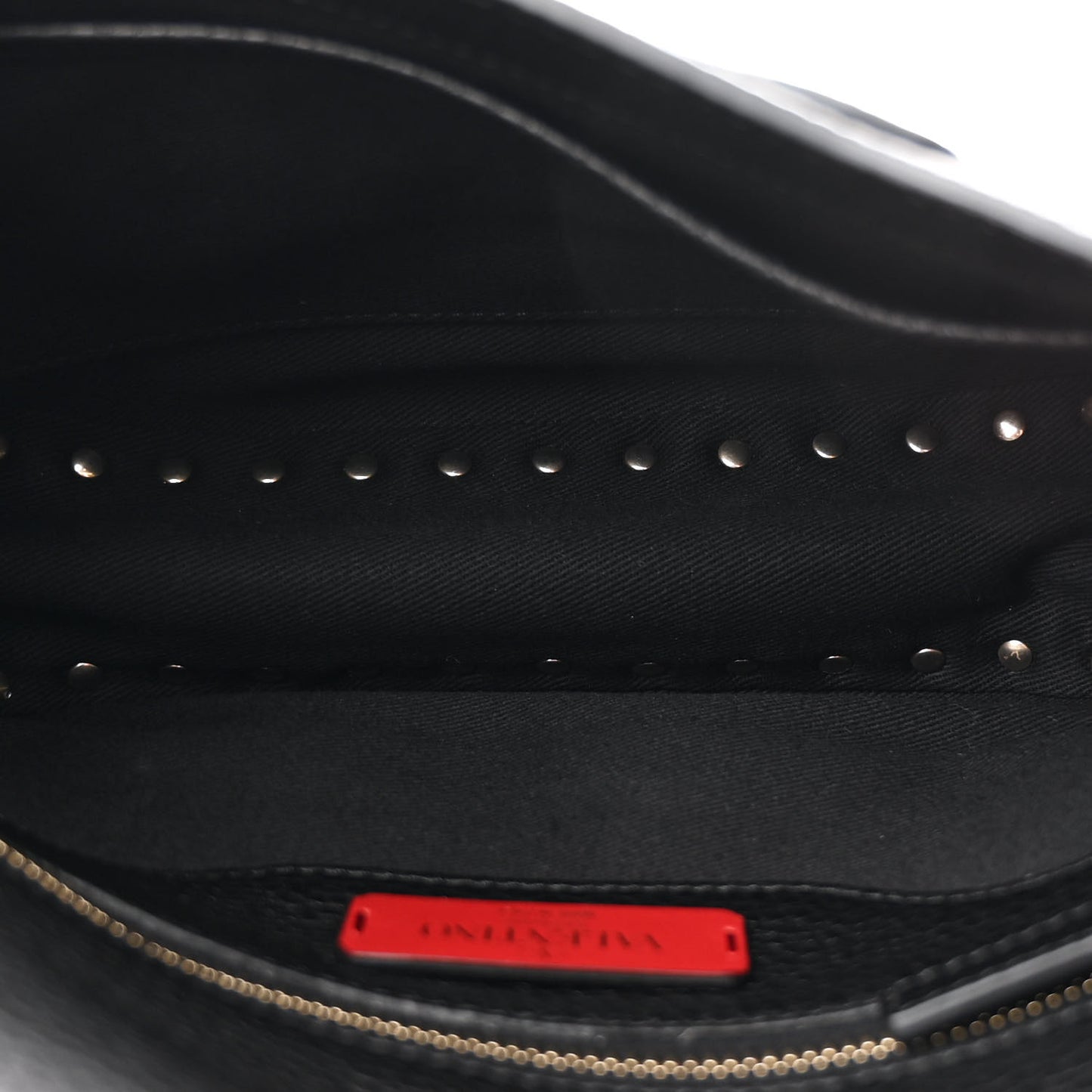 Grained Calfskin Rockstud Saddle Bag Black