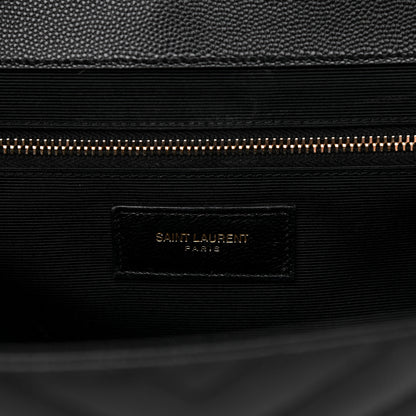 Saint Laurent Grain De Poudre Matelasse Chevron Large Monogram Satchel Black 6 of 13